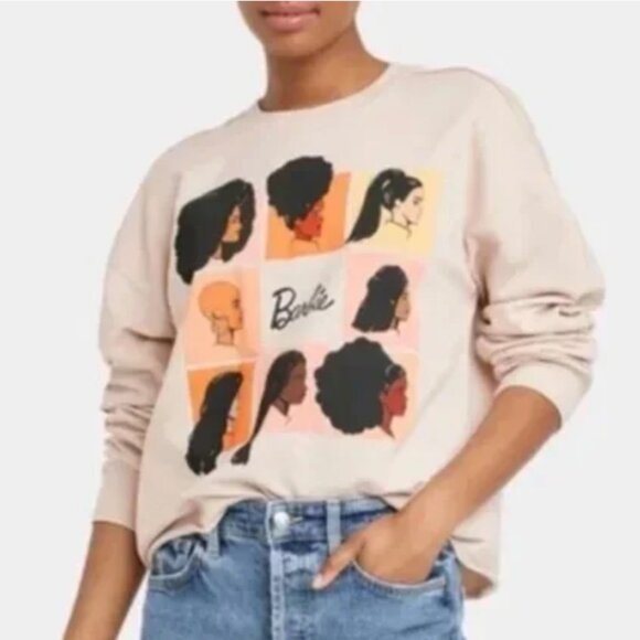 Barbie Women of Color Cropped Off White Crewneck Sweatshirt Womens Size Small - Picture 1 of 9
